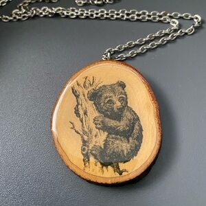 Wood Slice Bear Pendant Necklace Yosemite National Park